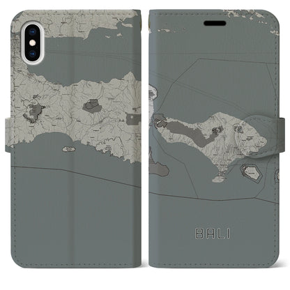 【バリ（インドネシア）】地図柄iPhoneケース（手帳タイプ）モノトーン・iPhone XS Max 用