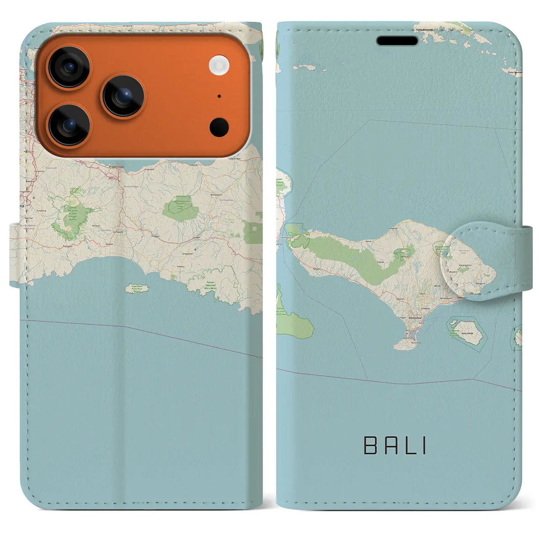 【バリ（インドネシア）】地図柄iPhoneケース（手帳タイプ）ナチュラル・iPhone 17 Pro Max 用