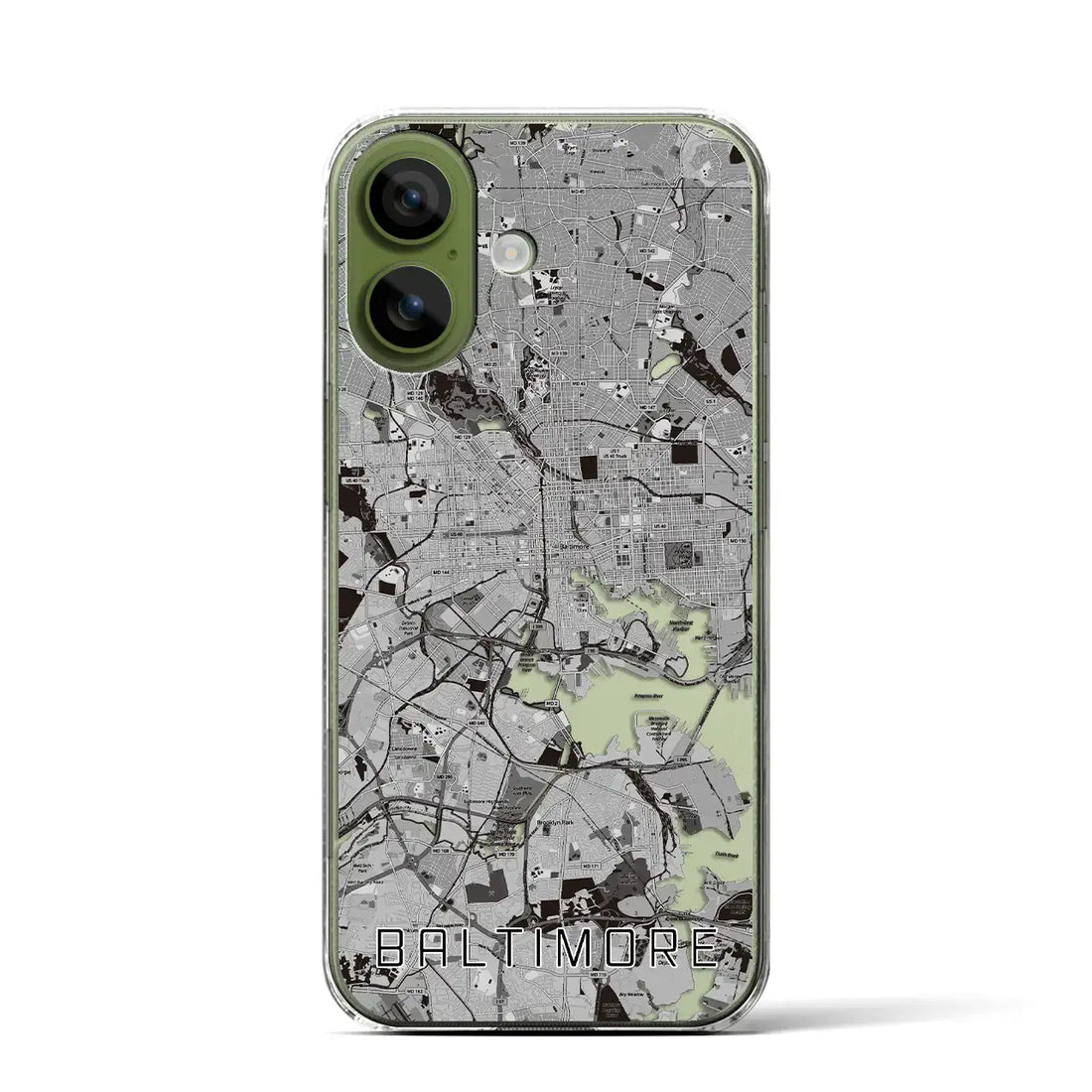 【ボルチモア（アメリカ）】地図柄iPhoneケース（クリアタイプ）モノトーン・iPhone 17 Pro Max 用