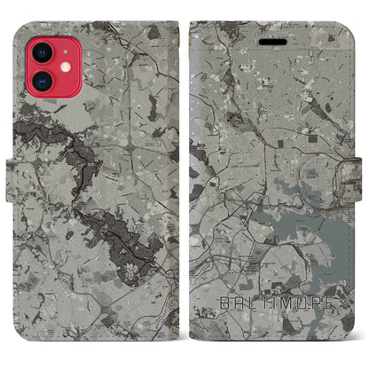 【ボルチモア（アメリカ）】地図柄iPhoneケース（手帳タイプ）モノトーン・iPhone 11 用