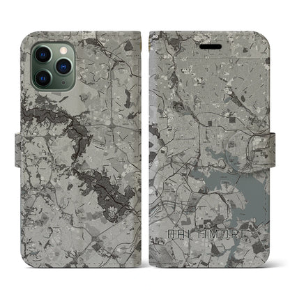 【ボルチモア（アメリカ）】地図柄iPhoneケース（手帳タイプ）モノトーン・iPhone 11 Pro 用