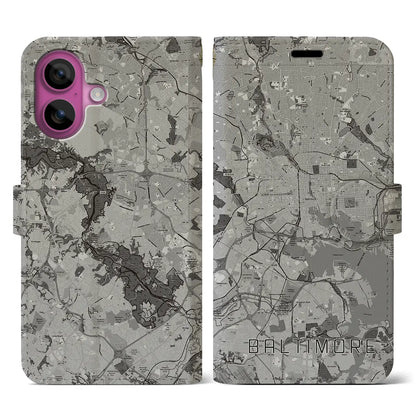 【ボルチモア（アメリカ）】地図柄iPhoneケース（手帳タイプ）モノトーン・iPhone 16 Pro 用