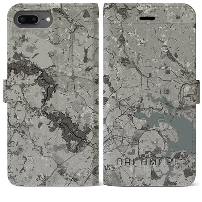 【ボルチモア（アメリカ）】地図柄iPhoneケース（手帳タイプ）モノトーン・iPhone 8Plus /7Plus / 6sPlus / 6Plus 用