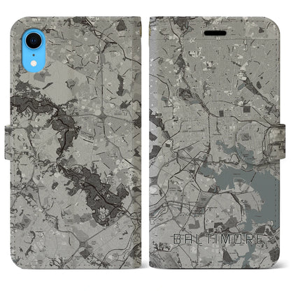 【ボルチモア（アメリカ）】地図柄iPhoneケース（手帳タイプ）モノトーン・iPhone XR 用