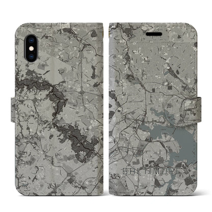 【ボルチモア（アメリカ）】地図柄iPhoneケース（手帳タイプ）モノトーン・iPhone XS / X 用
