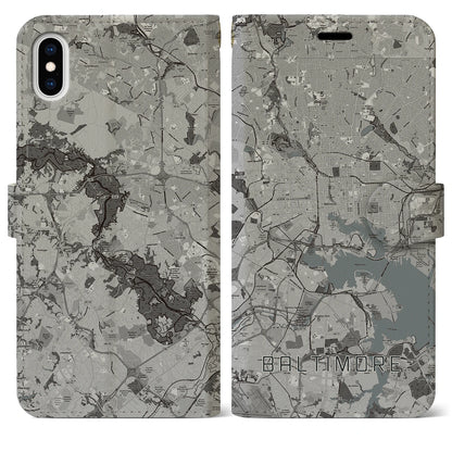 【ボルチモア（アメリカ）】地図柄iPhoneケース（手帳タイプ）モノトーン・iPhone XS Max 用