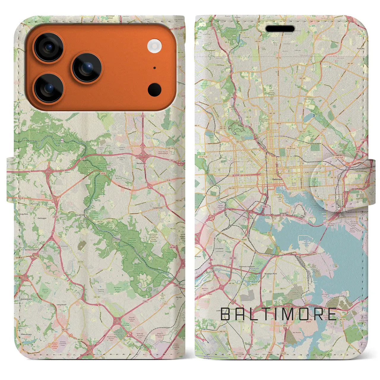 【ボルチモア（アメリカ）】地図柄iPhoneケース（手帳タイプ）