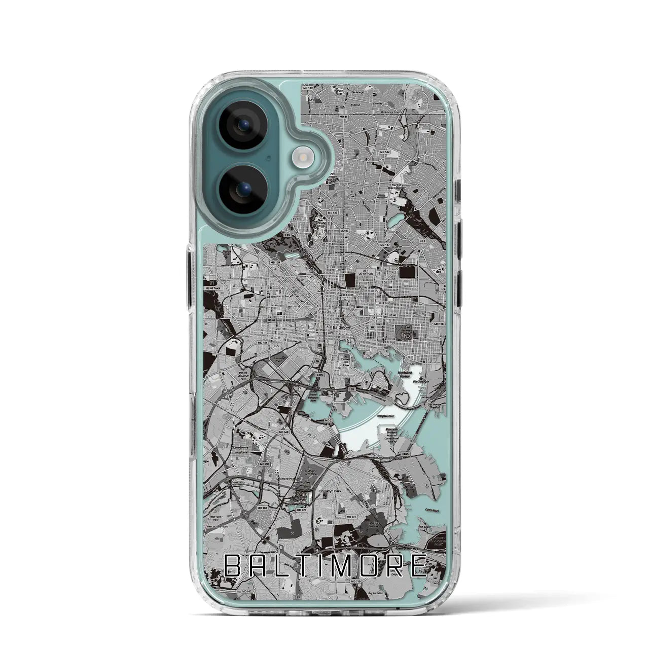 【ボルチモア（アメリカ）】地図柄iPhoneケース（MagSafeタイプ）モノトーン・iPhone 16 Pro 用