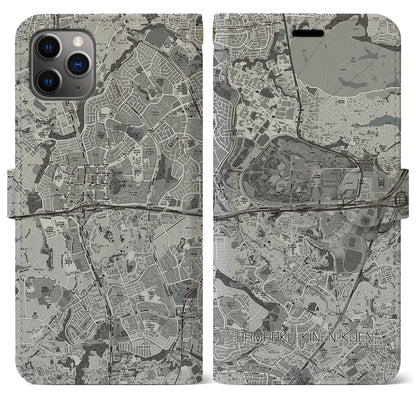 【万博記念公園（大阪府）】地図柄iPhoneケース（手帳タイプ）モノトーン・iPhone 11 Pro Max 用