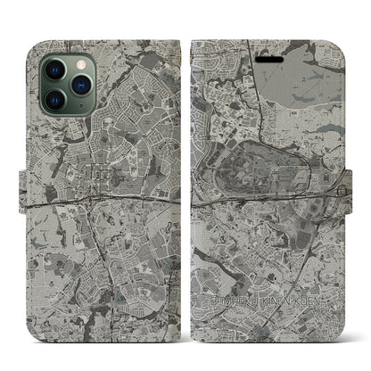 【万博記念公園（大阪府）】地図柄iPhoneケース（手帳タイプ）モノトーン・iPhone 11 Pro 用