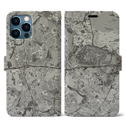 【万博記念公園（大阪府）】地図柄iPhoneケース（手帳タイプ）モノトーン・iPhone 12 / 12 Pro 用