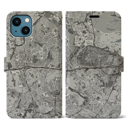 【万博記念公園（大阪府）】地図柄iPhoneケース（手帳タイプ）モノトーン・iPhone 13 用