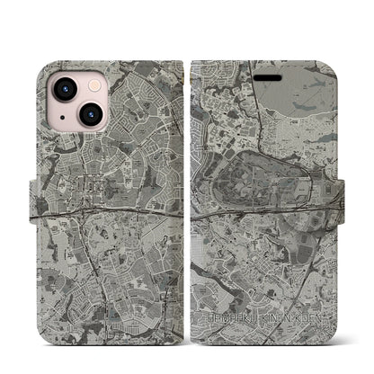 【万博記念公園（大阪府）】地図柄iPhoneケース（手帳タイプ）モノトーン・iPhone 13 mini 用