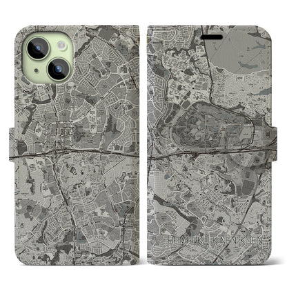 【万博記念公園（大阪府）】地図柄iPhoneケース（手帳タイプ）モノトーン・iPhone 15 用