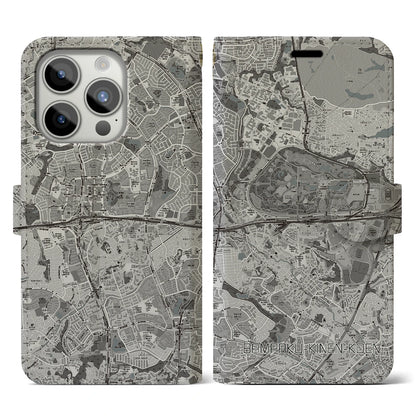 【万博記念公園（大阪府）】地図柄iPhoneケース（手帳タイプ）モノトーン・iPhone 15 Pro 用