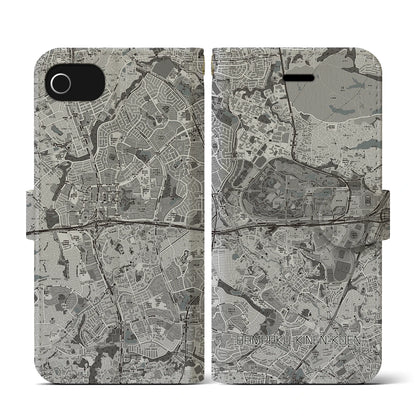 【万博記念公園（大阪府）】地図柄iPhoneケース（手帳タイプ）モノトーン・iPhone SE（第3 / 第2世代） / 8 / 7 / 6s / 6 用