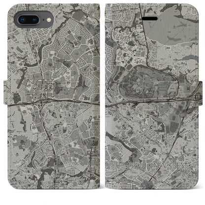 【万博記念公園（大阪府）】地図柄iPhoneケース（手帳タイプ）モノトーン・iPhone 8Plus /7Plus / 6sPlus / 6Plus 用