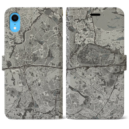 【万博記念公園（大阪府）】地図柄iPhoneケース（手帳タイプ）モノトーン・iPhone XR 用