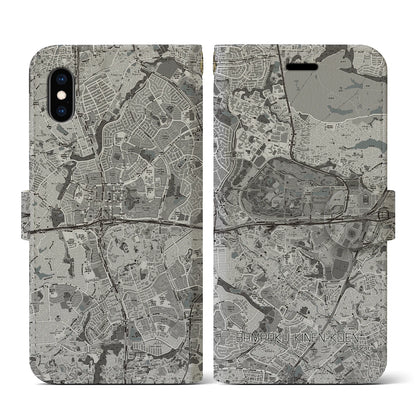 【万博記念公園（大阪府）】地図柄iPhoneケース（手帳タイプ）モノトーン・iPhone XS / X 用