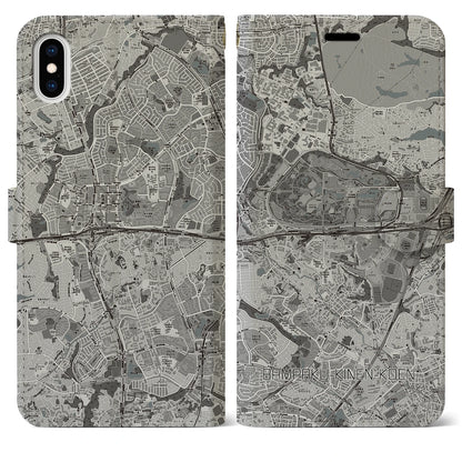 【万博記念公園（大阪府）】地図柄iPhoneケース（手帳タイプ）モノトーン・iPhone XS Max 用