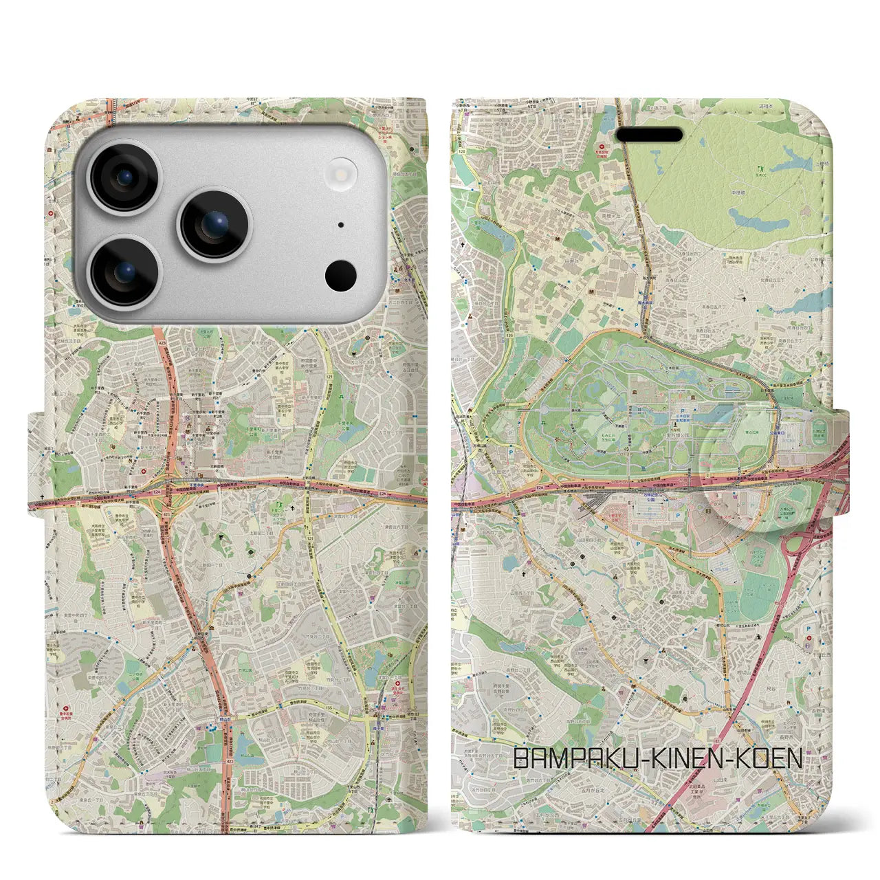 【万博記念公園（大阪府）】地図柄iPhoneケース（手帳タイプ）