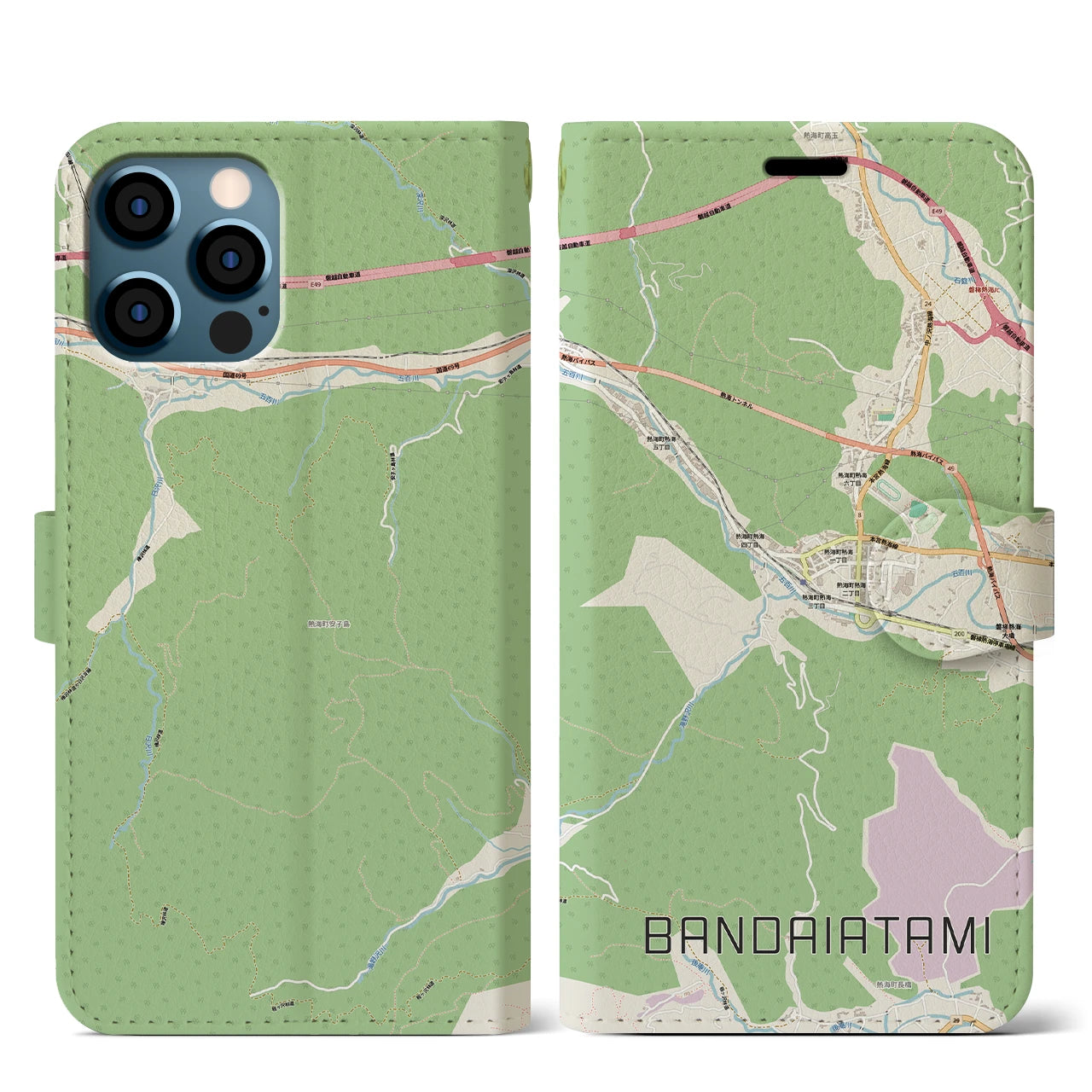 【磐梯熱海（福島県）】地図柄iPhoneケース（手帳タイプ）