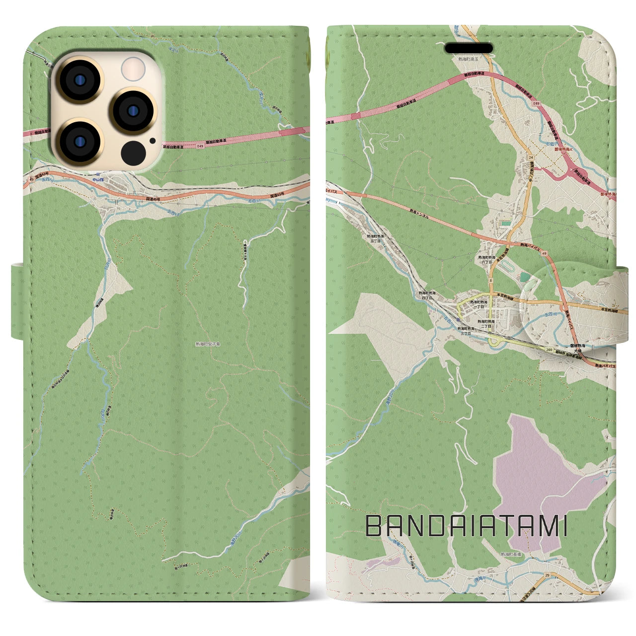 【磐梯熱海（福島県）】地図柄iPhoneケース（手帳タイプ）