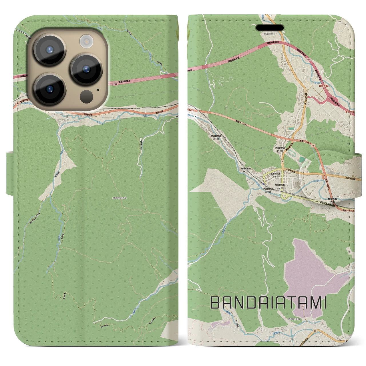 【磐梯熱海（福島県）】地図柄iPhoneケース（手帳タイプ）