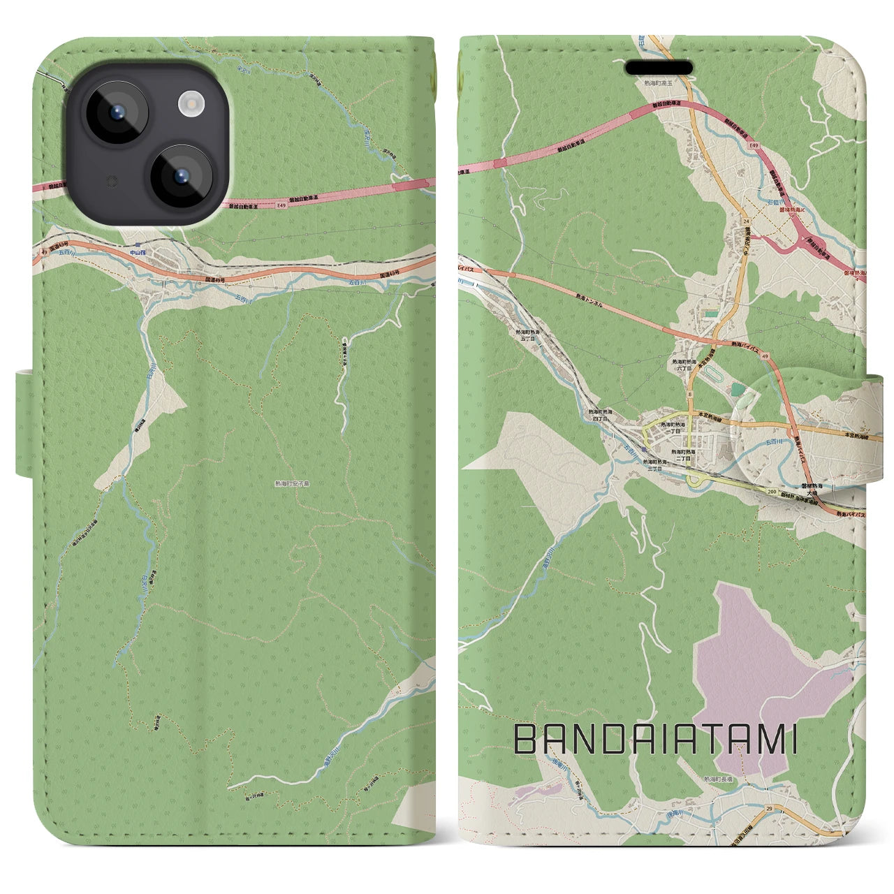 【磐梯熱海（福島県）】地図柄iPhoneケース（手帳タイプ）