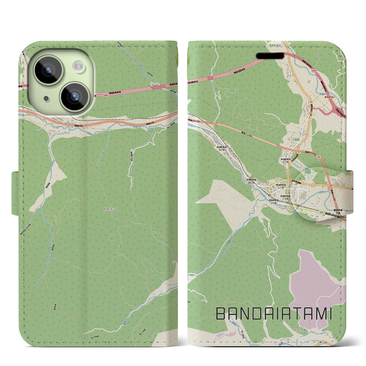 【磐梯熱海（福島県）】地図柄iPhoneケース（手帳タイプ）