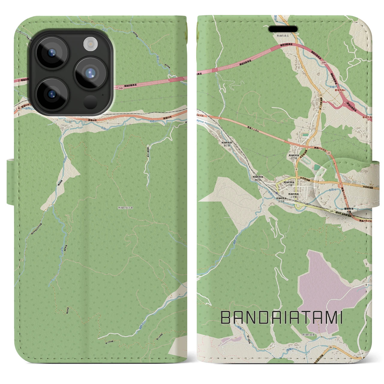 【磐梯熱海（福島県）】地図柄iPhoneケース（手帳タイプ）