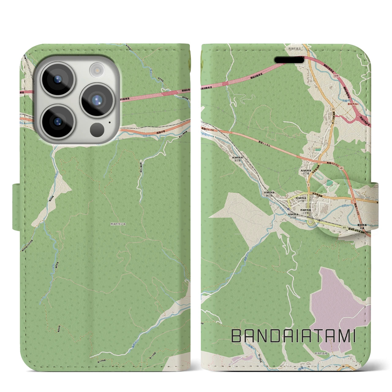 【磐梯熱海（福島県）】地図柄iPhoneケース（手帳タイプ）