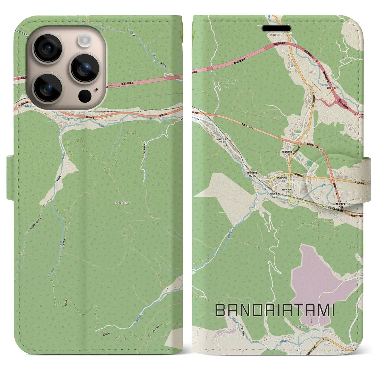 【磐梯熱海（福島県）】地図柄iPhoneケース（手帳タイプ）
