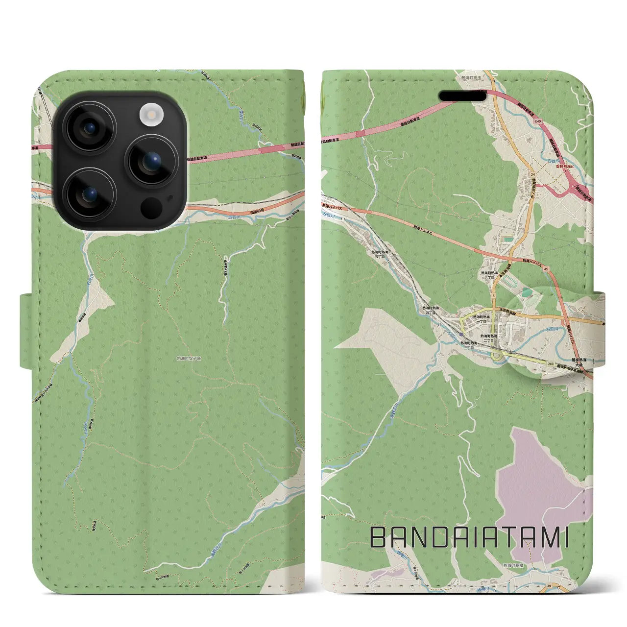 【磐梯熱海（福島県）】地図柄iPhoneケース（手帳タイプ）