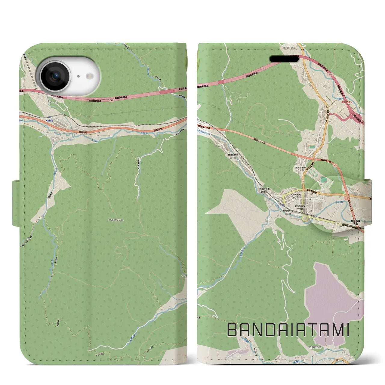 【磐梯熱海（福島県）】地図柄iPhoneケース（手帳タイプ）