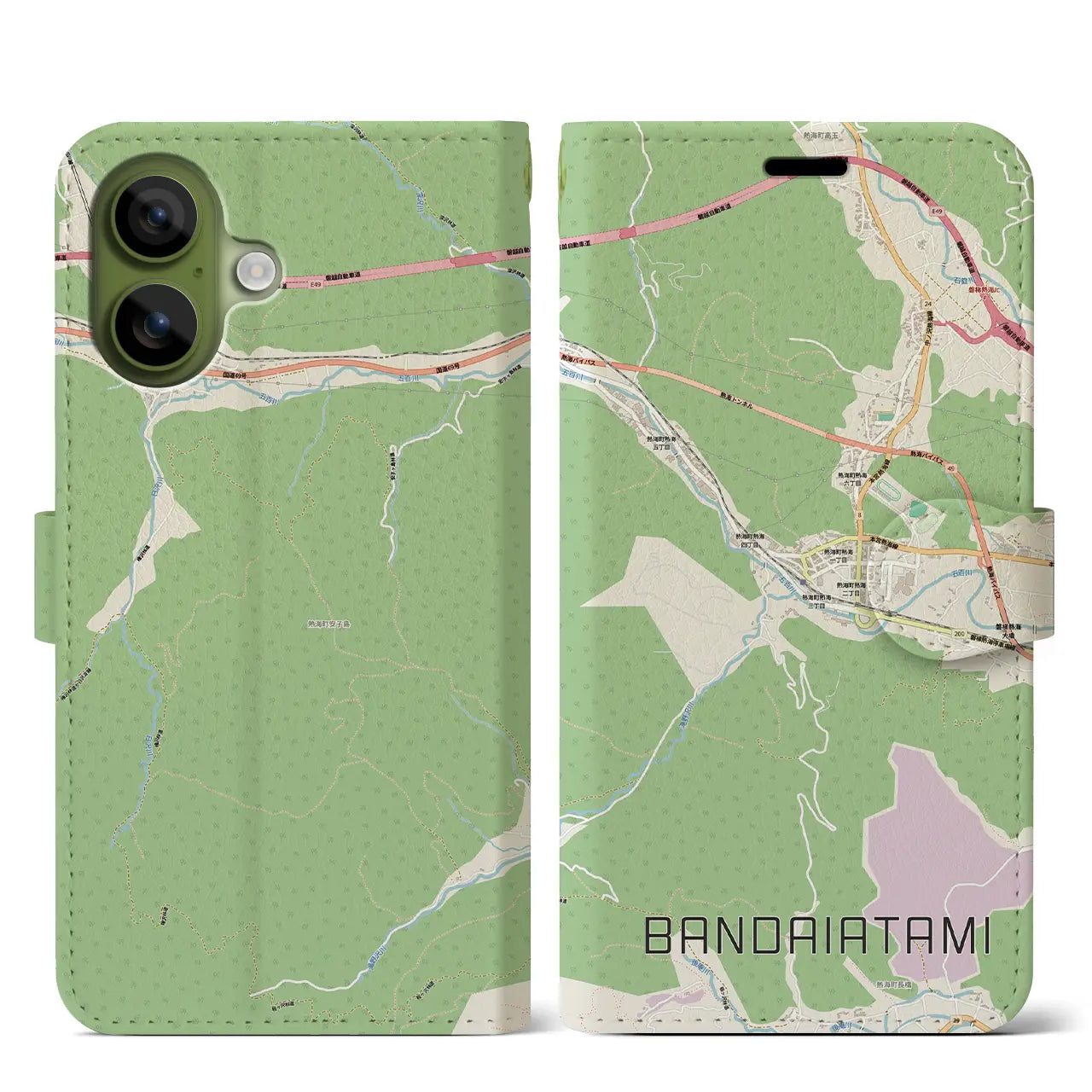 【磐梯熱海（福島県）】地図柄iPhoneケース（手帳タイプ）