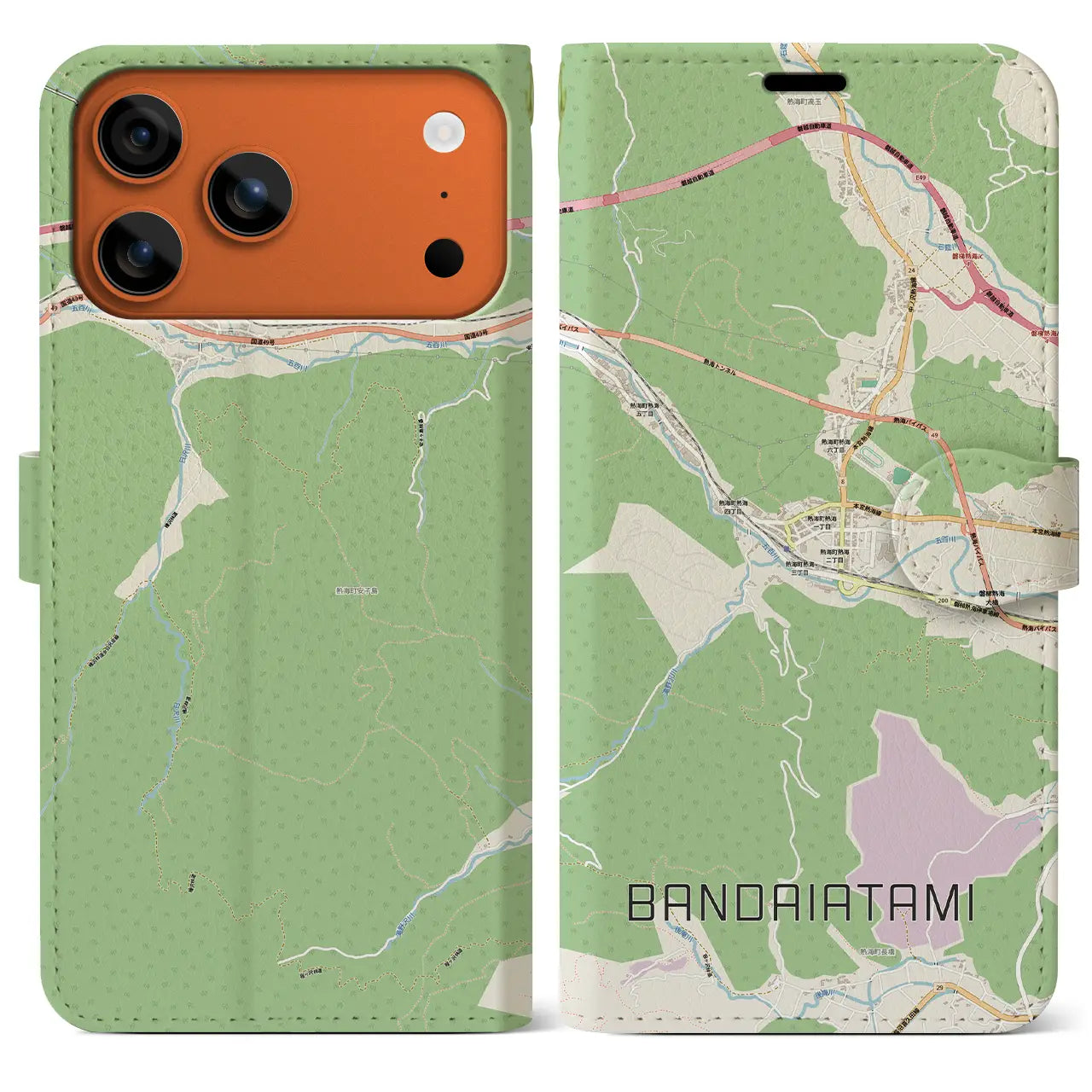【磐梯熱海（福島県）】地図柄iPhoneケース（手帳タイプ）