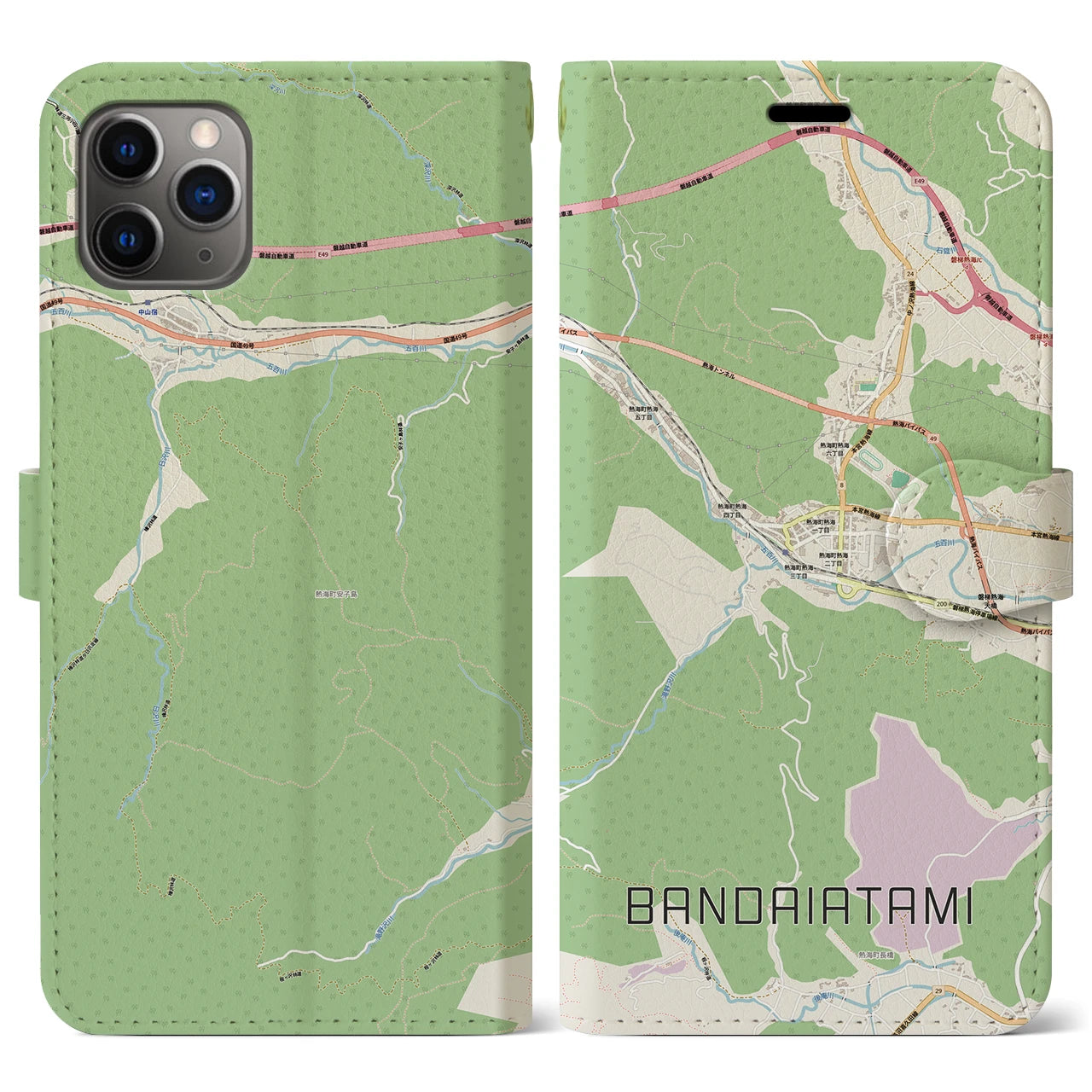 【磐梯熱海（福島県）】地図柄iPhoneケース（手帳タイプ）