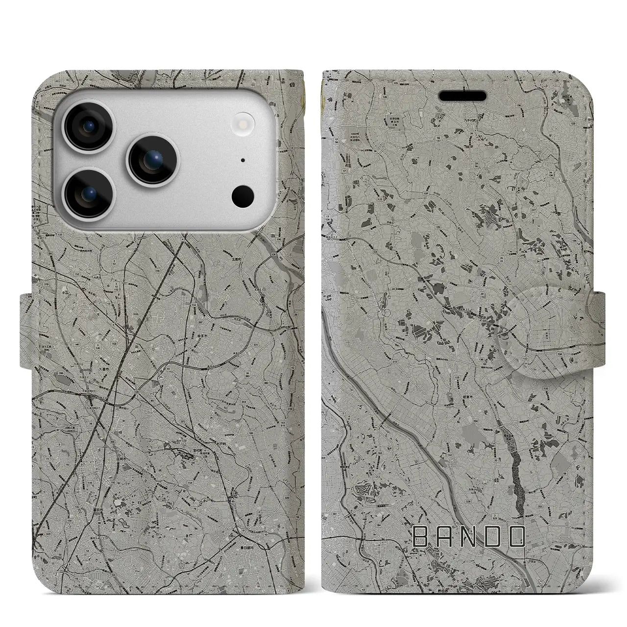 【坂東（茨城県）】地図柄iPhoneケース（手帳タイプ）