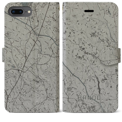 【坂東（茨城県）】地図柄iPhoneケース（手帳タイプ）モノトーン・iPhone 8Plus /7Plus / 6sPlus / 6Plus 用