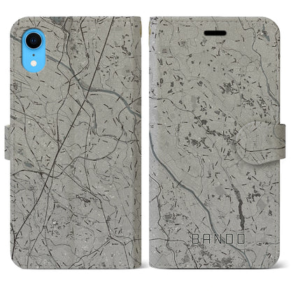 【坂東（茨城県）】地図柄iPhoneケース（手帳タイプ）モノトーン・iPhone XR 用