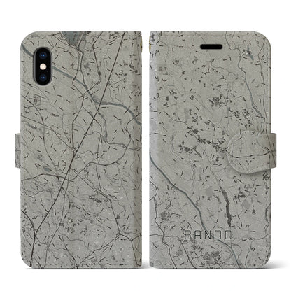 【坂東（茨城県）】地図柄iPhoneケース（手帳タイプ）モノトーン・iPhone XS / X 用