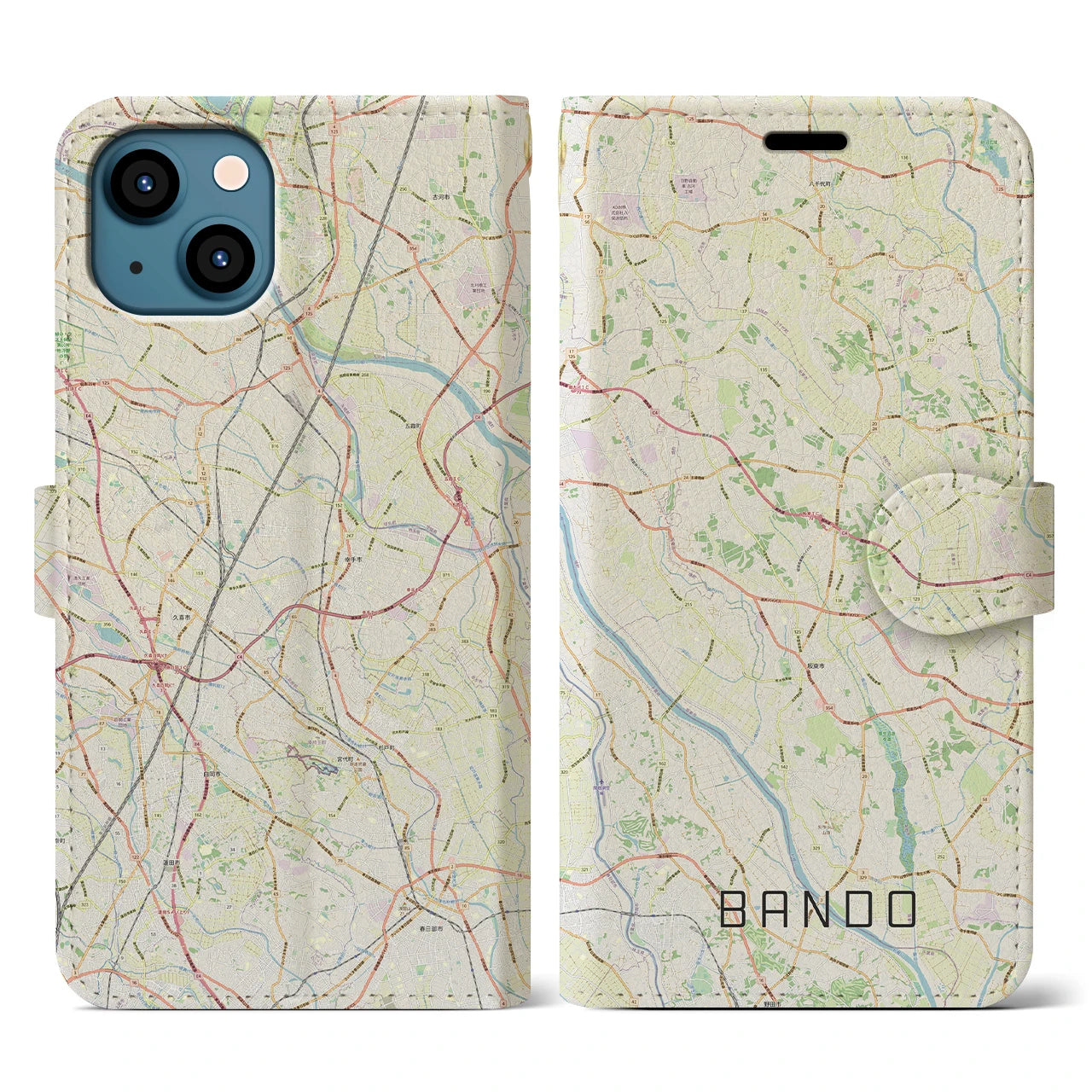 【坂東（茨城県）】地図柄iPhoneケース（手帳タイプ）