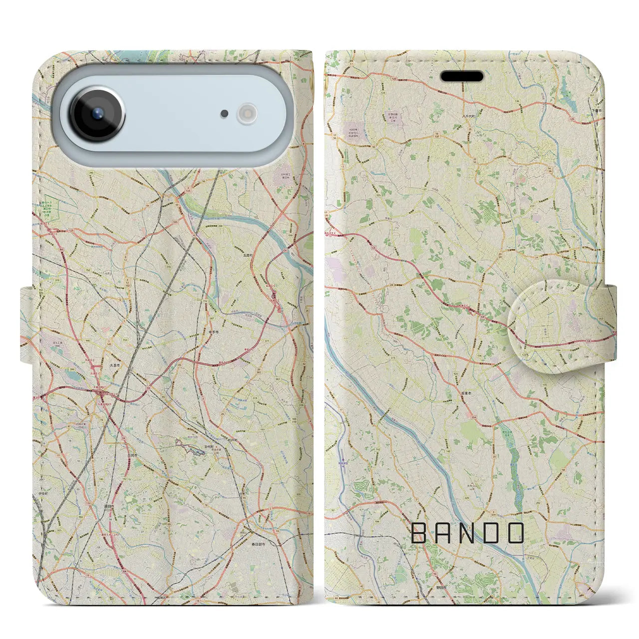 【坂東（茨城県）】地図柄iPhoneケース（手帳タイプ）