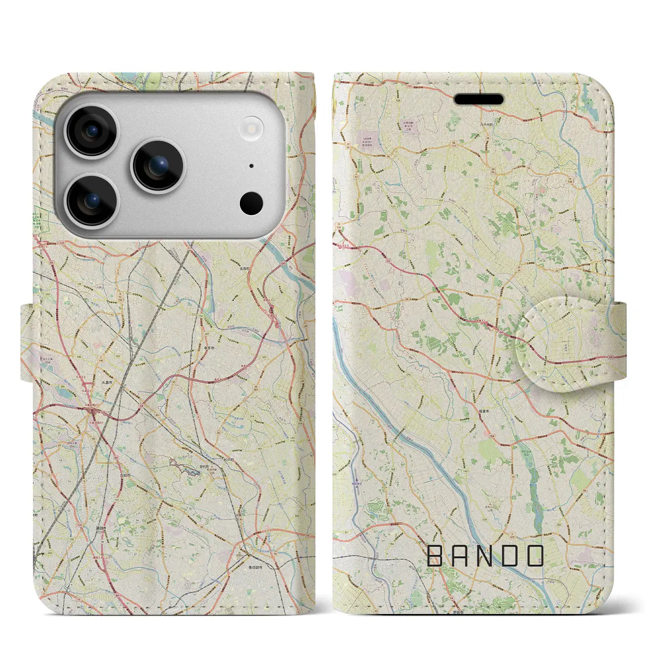 【坂東（茨城県）】地図柄iPhoneケース（手帳タイプ）