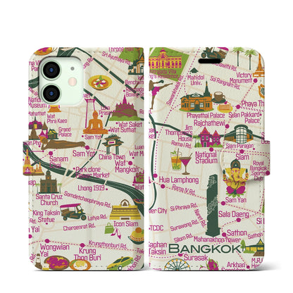 【バンコク（イラスト）】イラストマップiPhoneケース（手帳タイプ）ブライト・iPhone 12 mini 用