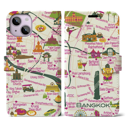 【バンコク（イラスト）】イラストマップiPhoneケース（手帳タイプ）ブライト・iPhone 14 用