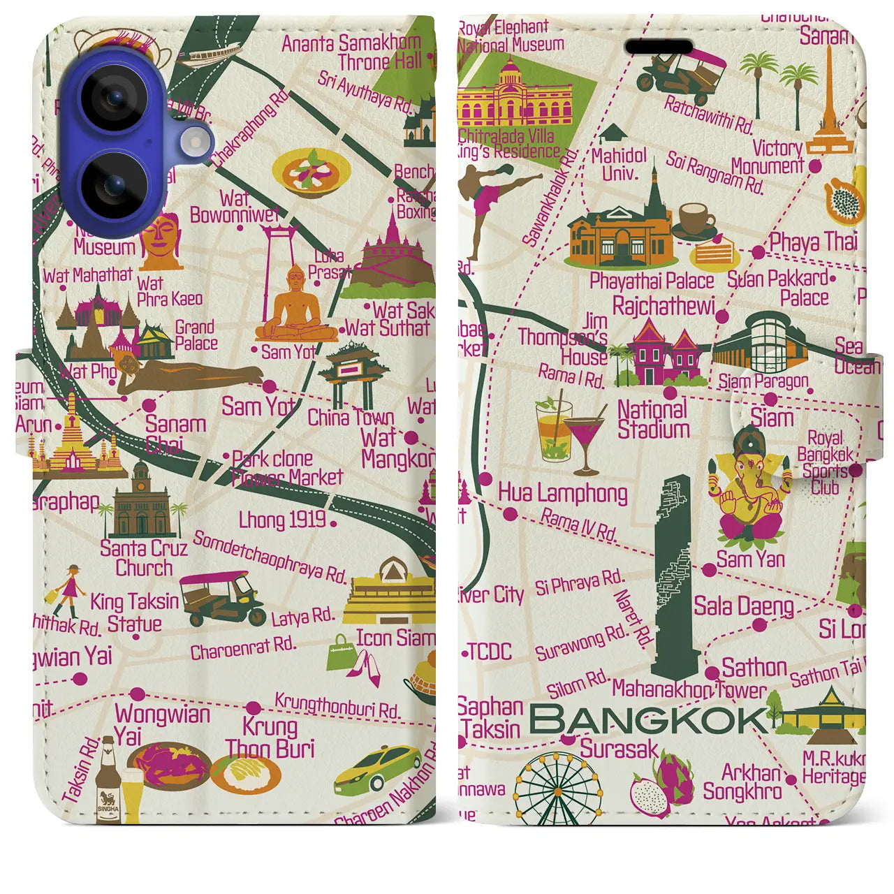 【バンコク】イラストマップiPhoneケース（手帳タイプ）