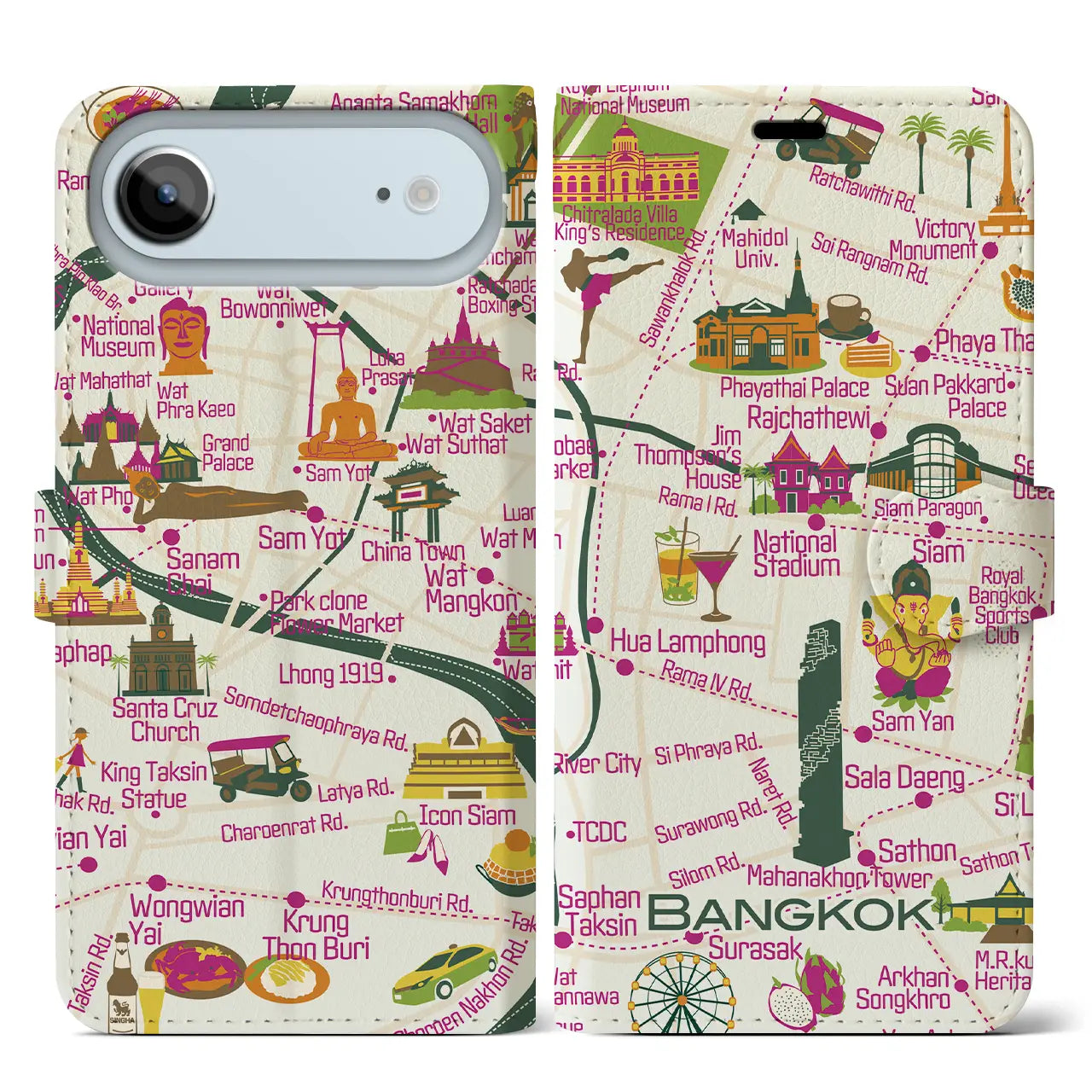 【バンコク】イラストマップiPhoneケース（手帳タイプ）