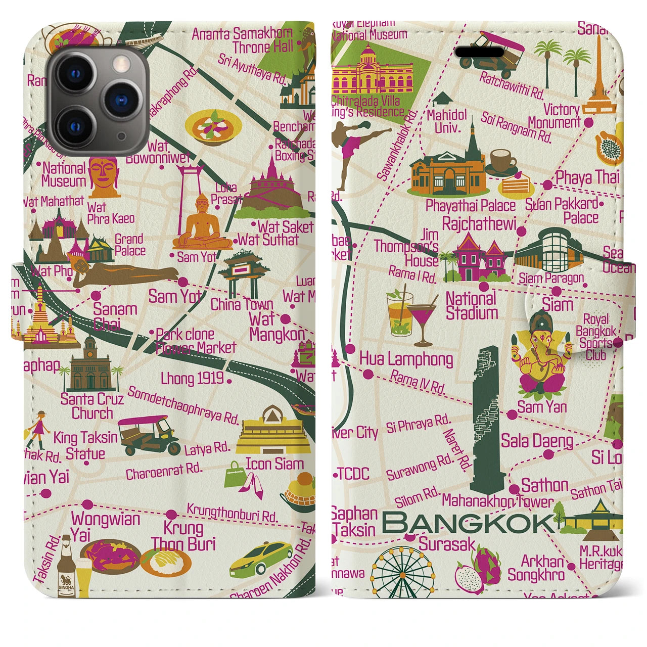 【バンコク】イラストマップiPhoneケース（手帳タイプ）